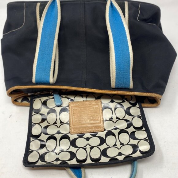 Vtg Coach Hampton Weekender 5656 Nylon Shoulder Handbag Purse Black Brown Blue - Picture 7 of 11